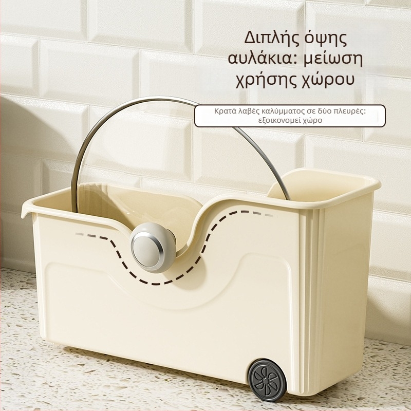 Κιβώτιο αποθήκευσης μαγειρικών σκευών με ρόδες — αναδιπλούμενο, πολυχρηστικό, πλαστικό, κατάλληλο για καπάκια, μπαχαρικά, μαχαιροπίρουνα και σανίδες κοπής
