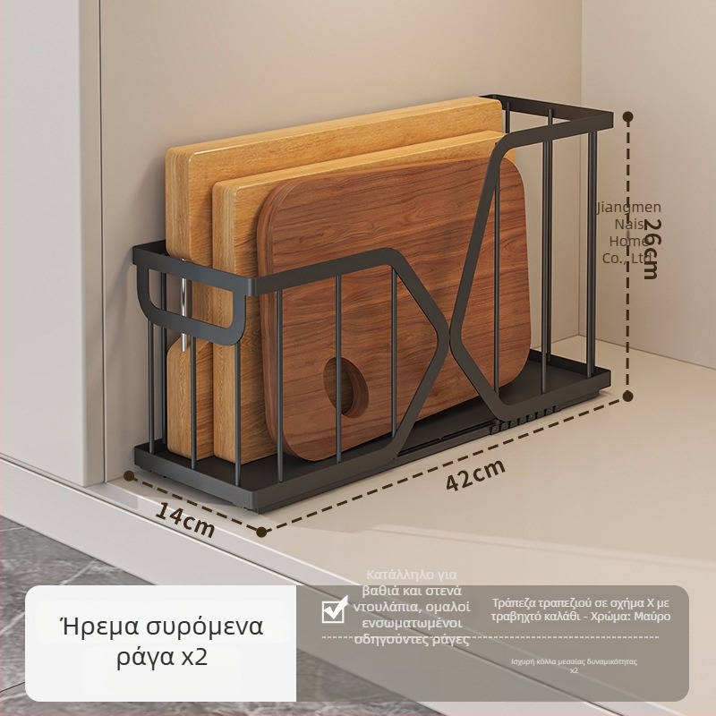 Αναδιπλούμενος οργανωτής κουζίνας για ντουλάπι, εξαγωγικός μεταλλικός σκελετός, καλάθι τύπου συρταριού, μοντέρνος μινιμαλιστικός σχεδιασμός