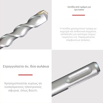 Ηλεκτρικό τρυπάνι διάτρησης με κρούση – Hibiscus Impact; στρογγυλή κεφαλή, διάτρηση μέσω τοίχου, κύκλος άξονας με δύο αυλάκια; υλικό 40Cr+YG8C; κατάλληλο για σκυρόδεμα, τούβλα, πέτρα, γρανίτης; βάρος 50–1550 g