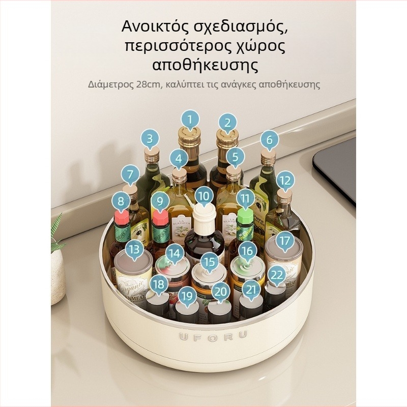 Ρυθμιζόμενο περιστρεφόμενο ράφι καρυκευμάτων για τον πάγκο της κουζίνας – πολυλειτουργικό πλαστικό αποθηκευτικό, σκανδιναβικού στιλ, προέλευση: Wenzhou