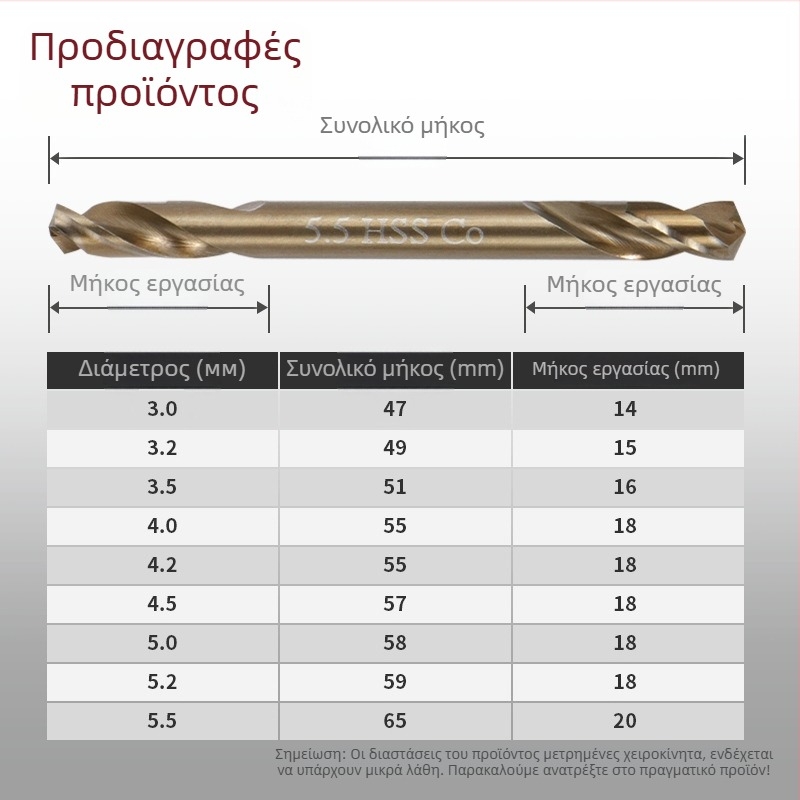 ONMAIWEI M35 κοβαλτικό HSS διπλής άκρης τρυπάνι με ίσιο άξονα και τριών γαντζωτών σφιγκτήρων για ανοξείδωτο χάλυβα