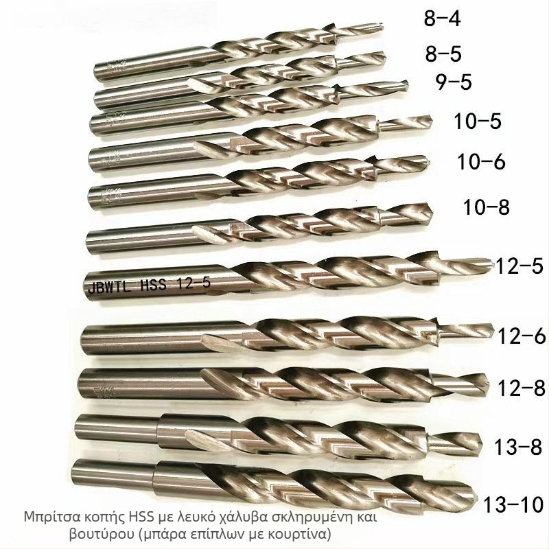 Σετ τρυπανιών ξυλουργίας για οπές υπό γωνία σε συρόμενες πόρτες — ίσιο άξονας, σπειροειδή και βηματικά τρυπάνια, από χάλυβα υψηλής ταχύτητας (HSS).