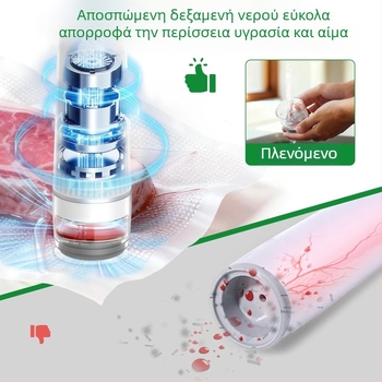 Φορητός σακκούλης κενού για τρόφιμα με σακούλα αποθήκευσης, USB τροφοδοσία, ABS περίβλημα, χωρητικότητα <500 ml, 5W, 3.7V, έλεγχος αφής, κενού και σφράγισης