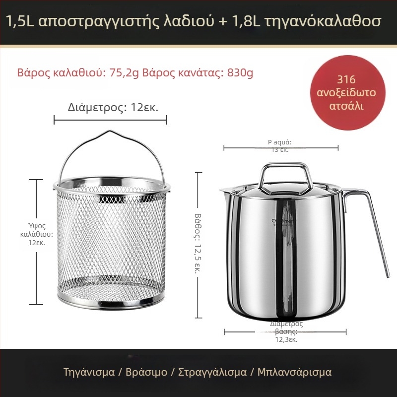 Δοχείο λαδιού με καπάκι και ενσωματωμένο φίλτρο με δίχτυ, ανοξείδωτο 18/10, Earthworm