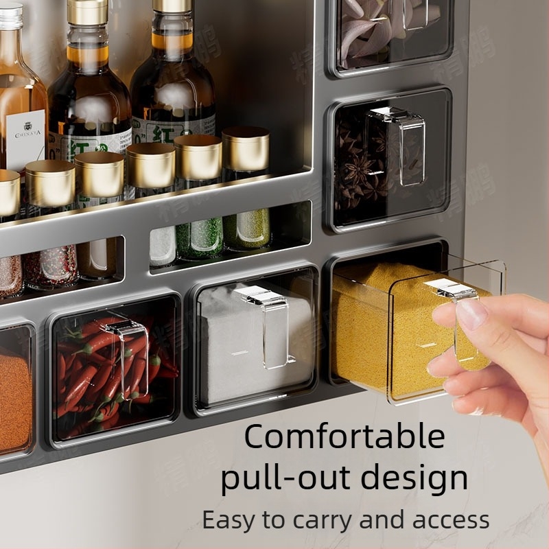 Odyssk Ράφι μπαχαρικών τοίχου από χάλυβα άνθρακα, χωρίς τρύπες, μοντέρνο μινιμαλιστικό στυλ, για λάδι, αλάτι, σάλτσα και ξύδι