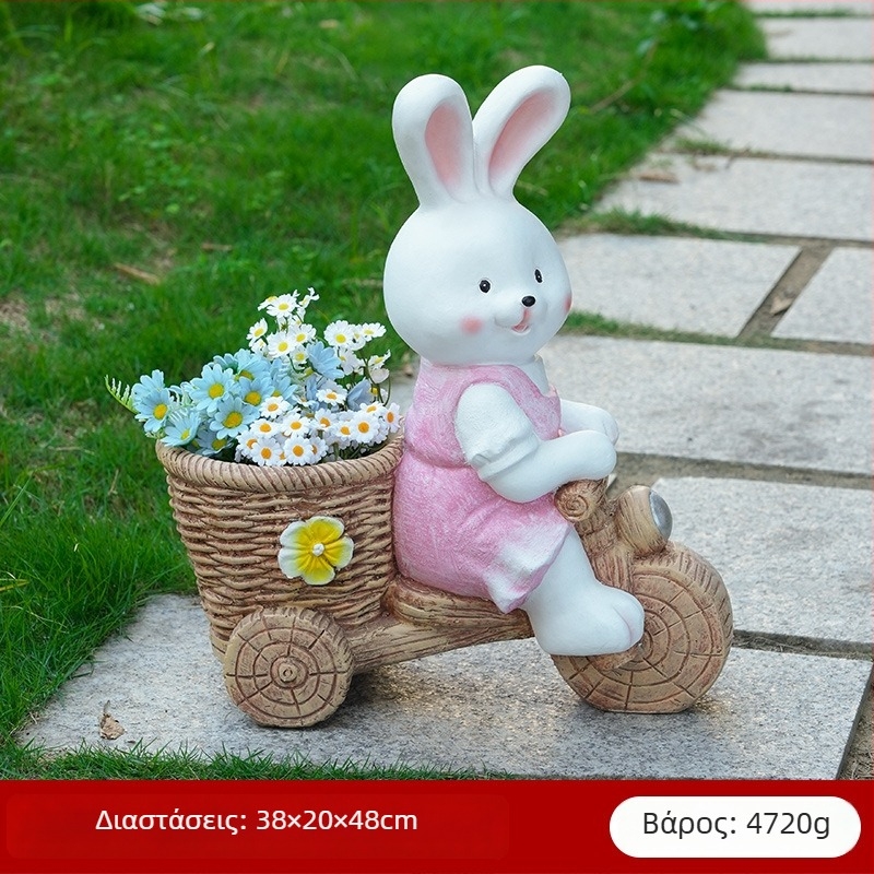 Άγαλμα λαγού με γλάστρα για εξωτερικό κήπο, οξείδιο του μαγνησίου, αγροτικό στυλ, διακόσμηση κήπου κατάλληλη για παχύφυτα.