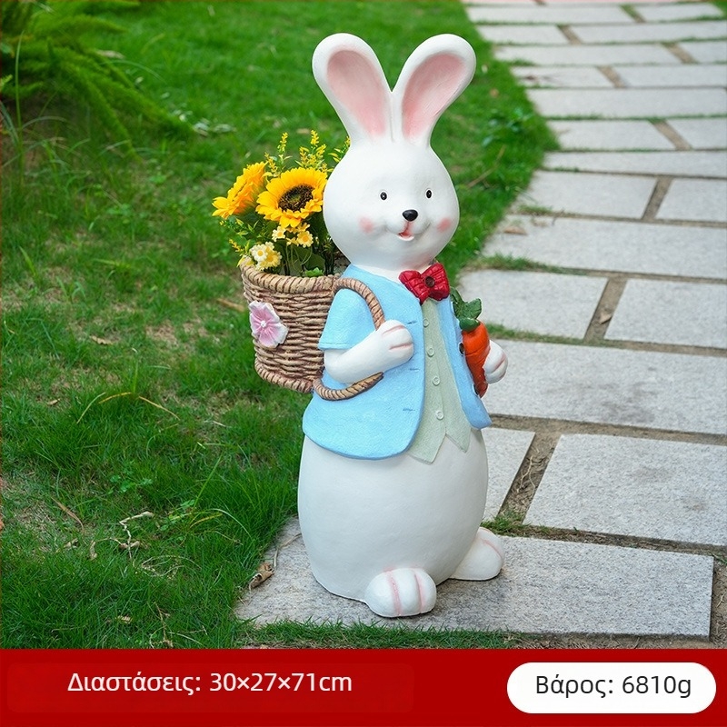 Άγαλμα λαγού με γλάστρα για εξωτερικό κήπο, οξείδιο του μαγνησίου, αγροτικό στυλ, διακόσμηση κήπου κατάλληλη για παχύφυτα.