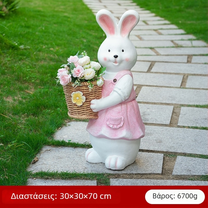 Άγαλμα λαγού με γλάστρα για εξωτερικό κήπο, οξείδιο του μαγνησίου, αγροτικό στυλ, διακόσμηση κήπου κατάλληλη για παχύφυτα.