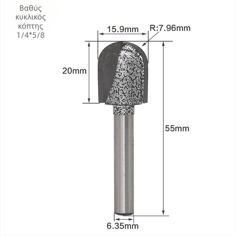 Ξυλουργική φρέζα, κράμα tungsten alloy, εκτεταμένο βαθύ κυρτό κάτω μέρος, επιφανειακή επεξεργασία με αμμοβολή