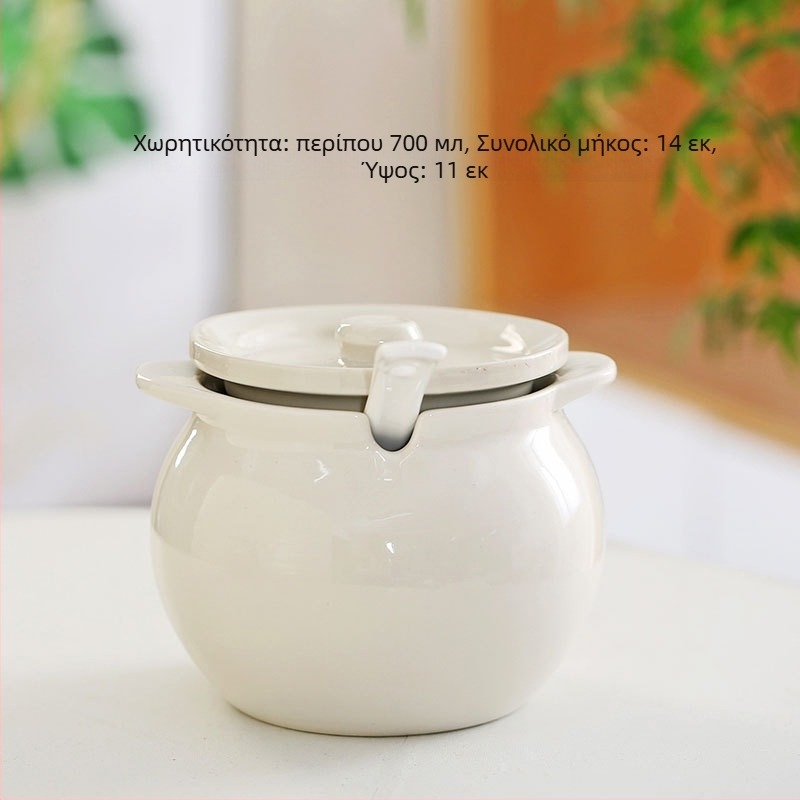 Κεραμικός κάδος λαδιού με καπάκι και χερούλι, βάζο τσίλι λαδιού, στυλ κινεζικής απλότητας