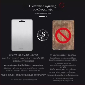 Πίνακας κοπής από ανοξείδωτο χάλυβα 316, διπλής όψης, παχύτερος, αντιβακτηριακός και κατά της μούχλας, για οικιακή κουζίνα