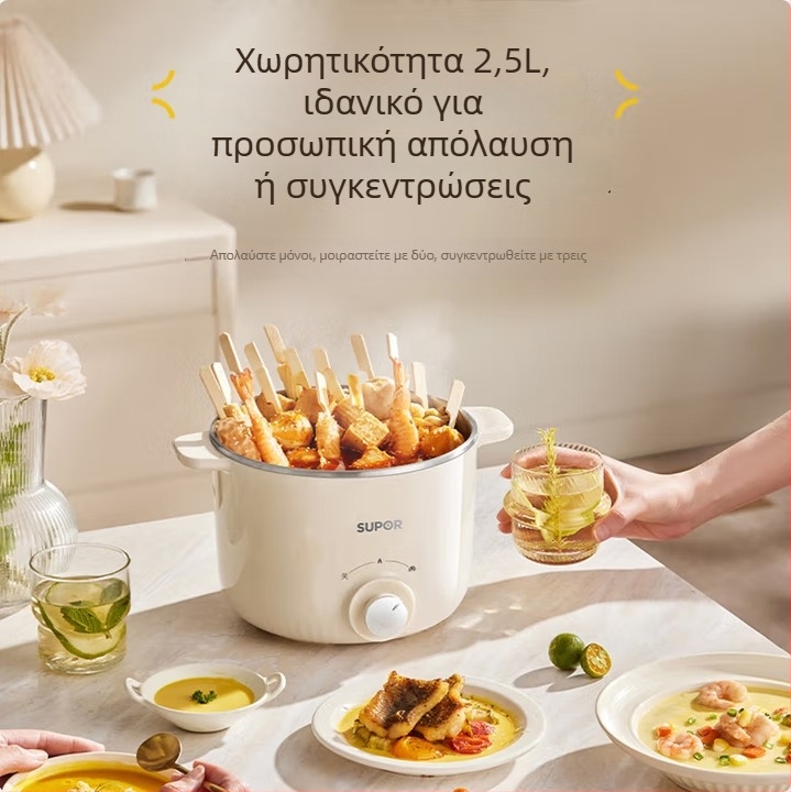 Ηλεκτρική κατσαρόλα με εσωτερικό δοχείο από ανοξείδωτο ατσάλι, χωρητικότητα 2.1–4 L, διπλού επιπέδου σχεδίαση, έλεγχος με περιστροφικό διακόπτη, γρήγορος ατμός