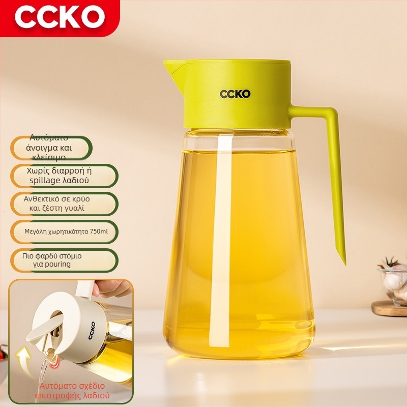 CCKO δοχείο λαδιού με βαρύτητα, αυτόματη λειτουργία ανοίγματος-κλεισίματος, γυάλινο, αντιδιαρροϊκό, κατάλληλο για μαγειρικά έλαια και σάλτσα σόγιας