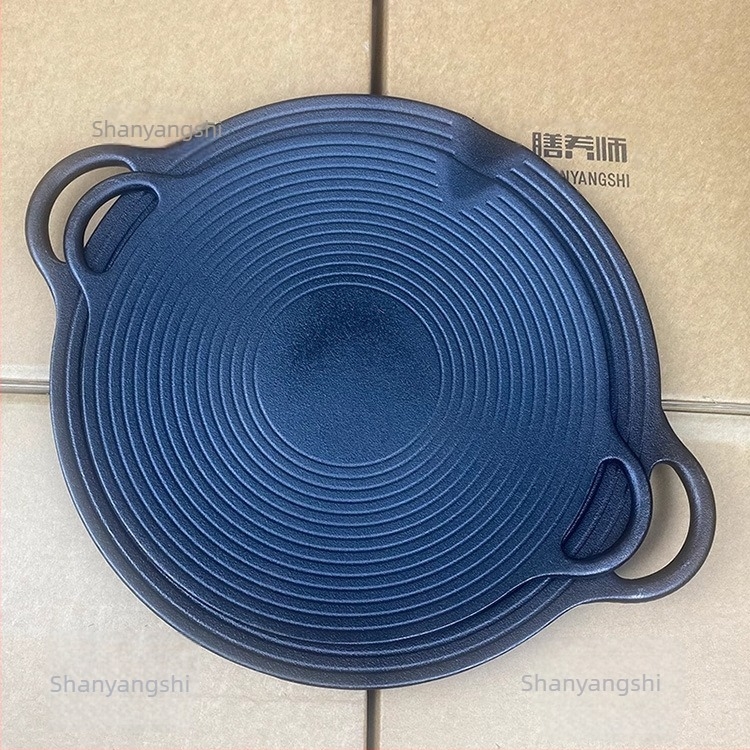 Κυκλικός χυτοσίδηρος τηγάνι teppanyaki, κορεατικού στυλ, με διπλή λαβή, φορητό για κάμπινγκ και εξωτερικό μαγείρεμα