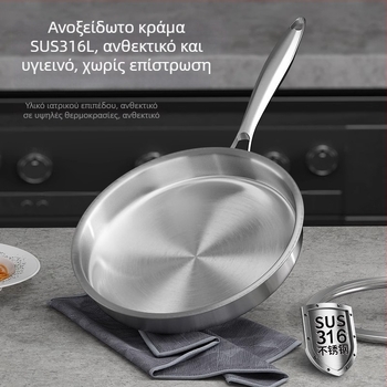 Τηγάνι από ανοξείδωτο χάλυβα 316, χωρίς επίστρωση, αντικολλητικό, με τριπλό πάτο