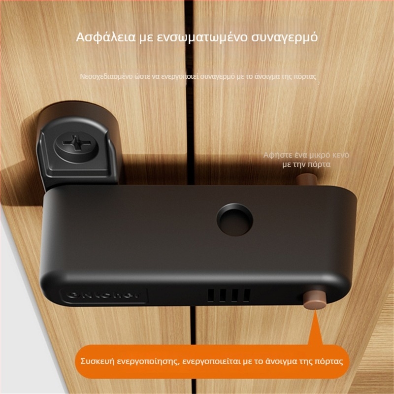 Μηχανισμός πόρτας με συναγερμό για πόρτες που ανοίγουν προς τα μέσα, από κράμα αλουμινίου, φινίρισμα οξείδωσης, μοντέρνο μινιμαλιστικό στυλ