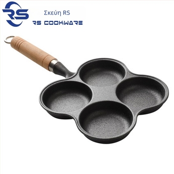Τηγάνι χυτοσίδηρου για αυγά, μοντέλο Flower τεσσάρων οπών, χωρίς επίστρωση, με απλό πάτο, συμβατό με επαγωγή και γκάζι