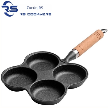 Τηγάνι χυτοσίδηρου για αυγά, μοντέλο Flower τεσσάρων οπών, χωρίς επίστρωση, με απλό πάτο, συμβατό με επαγωγή και γκάζι
