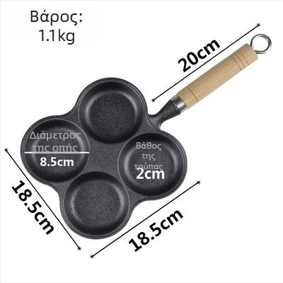 Τηγάνι χυτοσίδηρου για αυγά, μοντέλο Flower τεσσάρων οπών, χωρίς επίστρωση, με απλό πάτο, συμβατό με επαγωγή και γκάζι