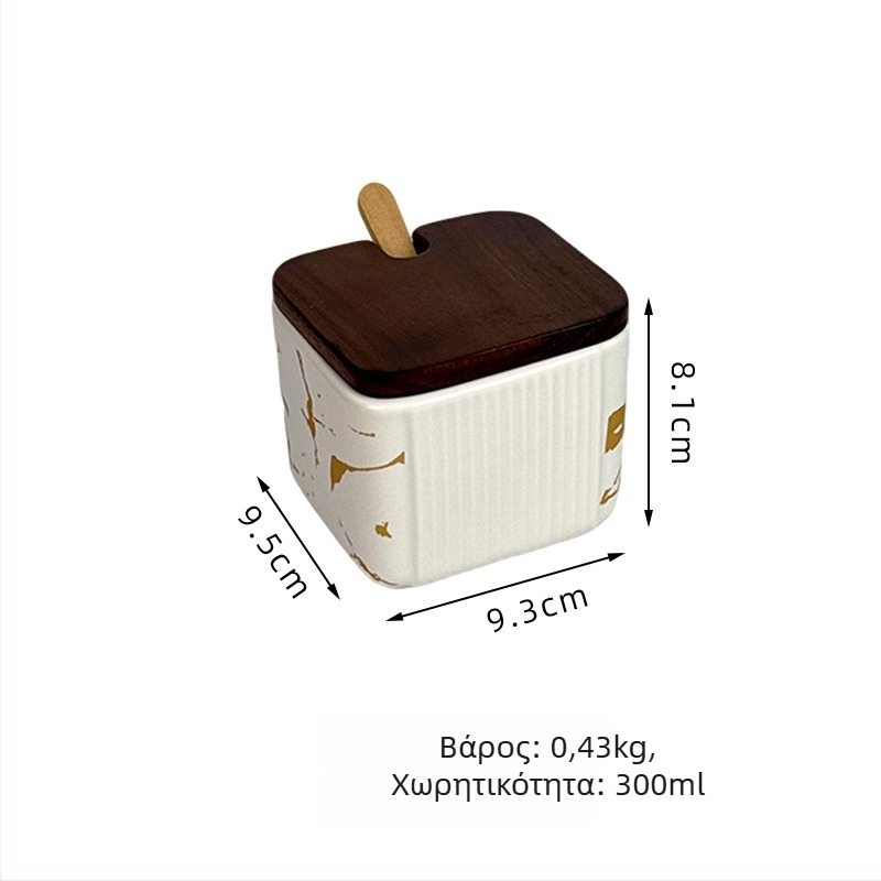 Κεραμικό σετ βάζων μπαχαρικών για οικιακή χρήση — φωτεινό πολυτελές στυλ, τετράγωνος κάθετος ρίγας σχεδιασμός, βάζο αλατιού, εκτύπωση λογότυπου και προσαρμογή