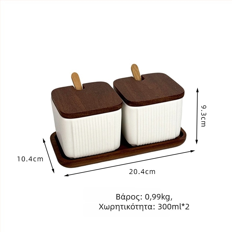 Κεραμικό σετ βάζων μπαχαρικών για οικιακή χρήση — φωτεινό πολυτελές στυλ, τετράγωνος κάθετος ρίγας σχεδιασμός, βάζο αλατιού, εκτύπωση λογότυπου και προσαρμογή