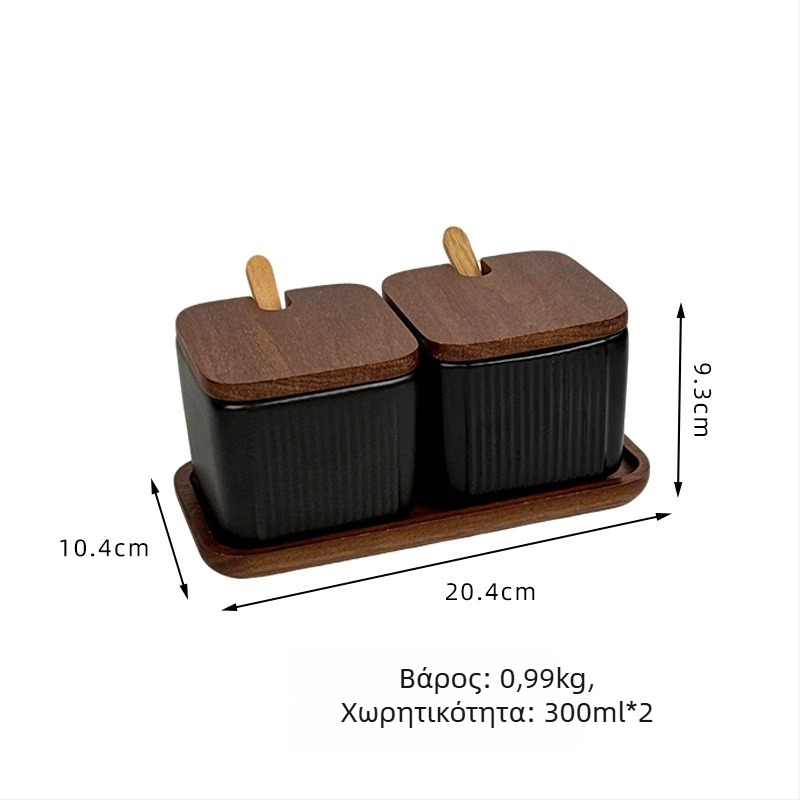 Κεραμικό σετ βάζων μπαχαρικών για οικιακή χρήση — φωτεινό πολυτελές στυλ, τετράγωνος κάθετος ρίγας σχεδιασμός, βάζο αλατιού, εκτύπωση λογότυπου και προσαρμογή