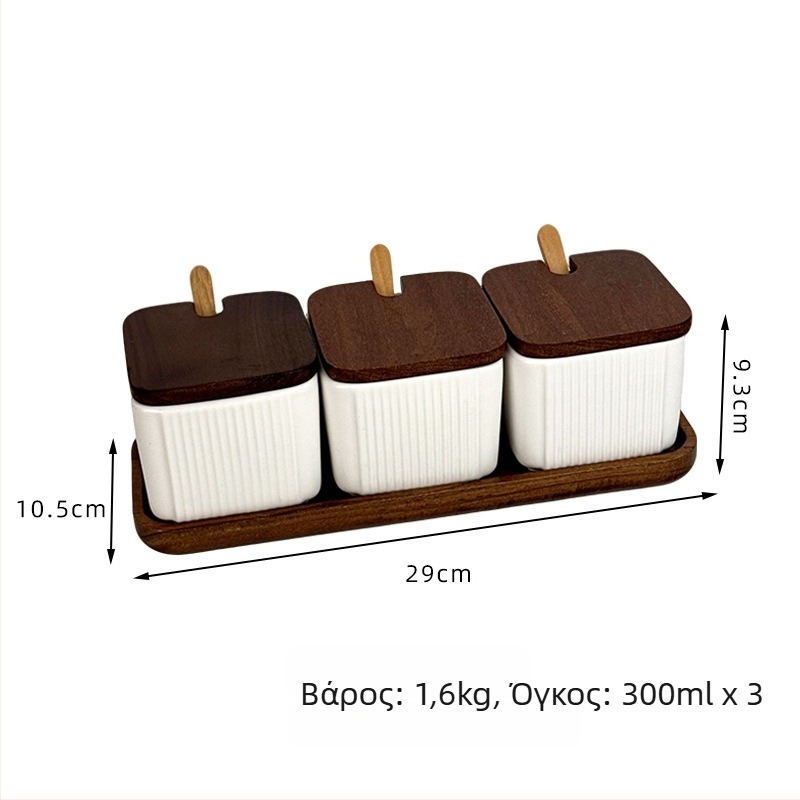 Κεραμικό σετ βάζων μπαχαρικών για οικιακή χρήση — φωτεινό πολυτελές στυλ, τετράγωνος κάθετος ρίγας σχεδιασμός, βάζο αλατιού, εκτύπωση λογότυπου και προσαρμογή