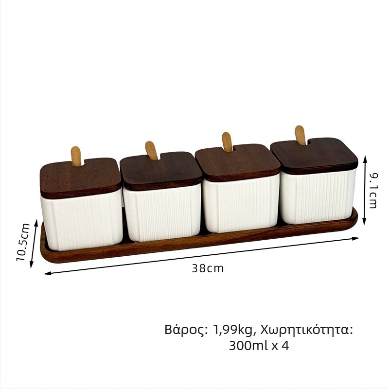 Κεραμικό σετ βάζων μπαχαρικών για οικιακή χρήση — φωτεινό πολυτελές στυλ, τετράγωνος κάθετος ρίγας σχεδιασμός, βάζο αλατιού, εκτύπωση λογότυπου και προσαρμογή