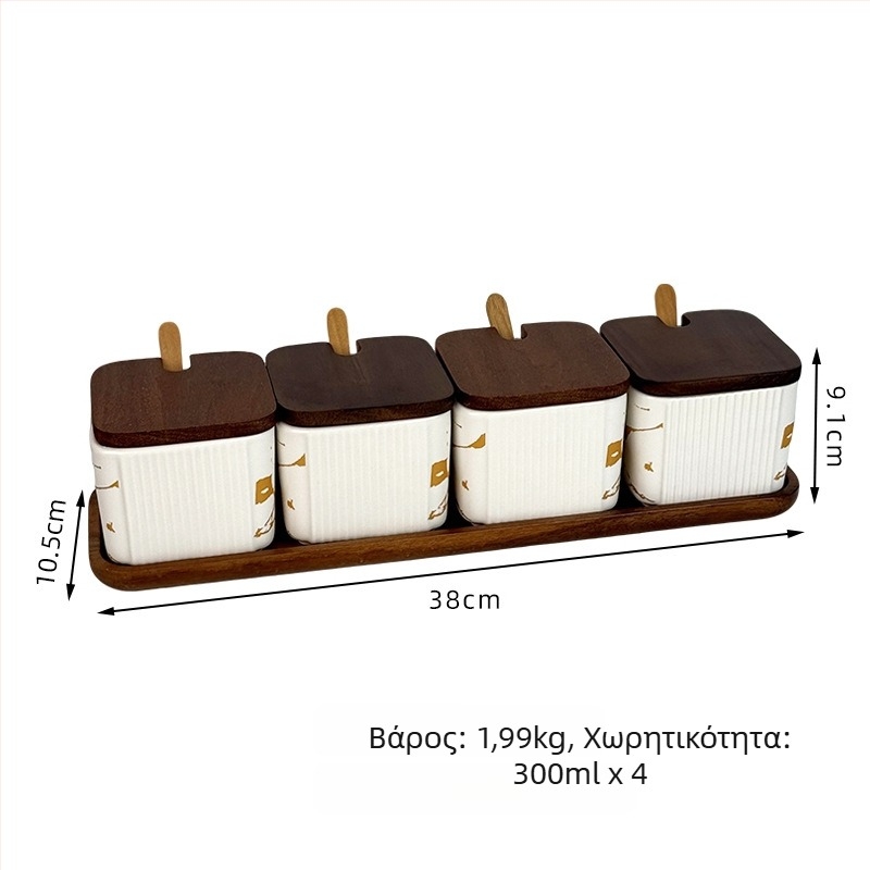 Κεραμικό σετ βάζων μπαχαρικών για οικιακή χρήση — φωτεινό πολυτελές στυλ, τετράγωνος κάθετος ρίγας σχεδιασμός, βάζο αλατιού, εκτύπωση λογότυπου και προσαρμογή