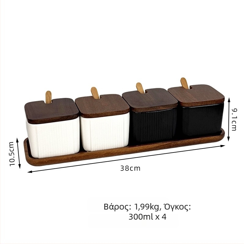 Κεραμικό σετ βάζων μπαχαρικών για οικιακή χρήση — φωτεινό πολυτελές στυλ, τετράγωνος κάθετος ρίγας σχεδιασμός, βάζο αλατιού, εκτύπωση λογότυπου και προσαρμογή