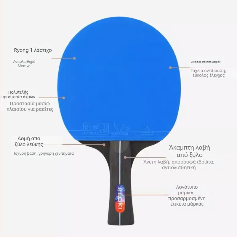 Ράκετα επιτραπέζιας αντισφαίρισης, σετ 2 τεμαχίων, Thor Loki, λαβή από poplar, αντικολλητική γόμα, για αρχάριους