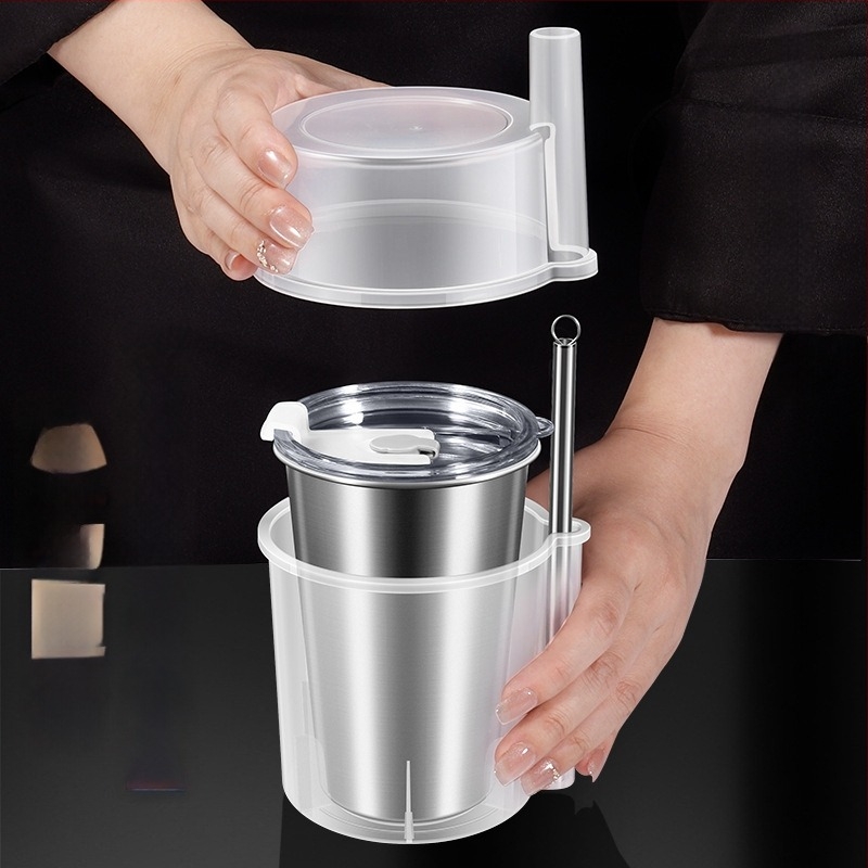 Κούπα ποτών από ανοξείδωτο χάλυβα 304 με καλαμάκι, καπάκι από PP + σιλικόνη, θήκη από PP — φορητή για γρήγορη κατάψυξη ποτών