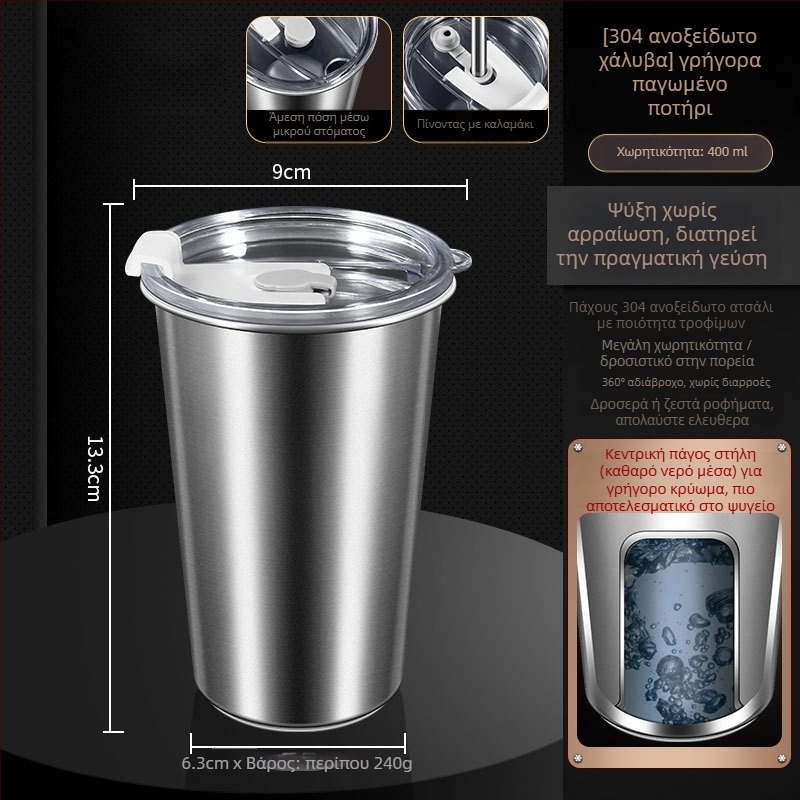 Κούπα ποτών από ανοξείδωτο χάλυβα 304 με καλαμάκι, καπάκι από PP + σιλικόνη, θήκη από PP — φορητή για γρήγορη κατάψυξη ποτών