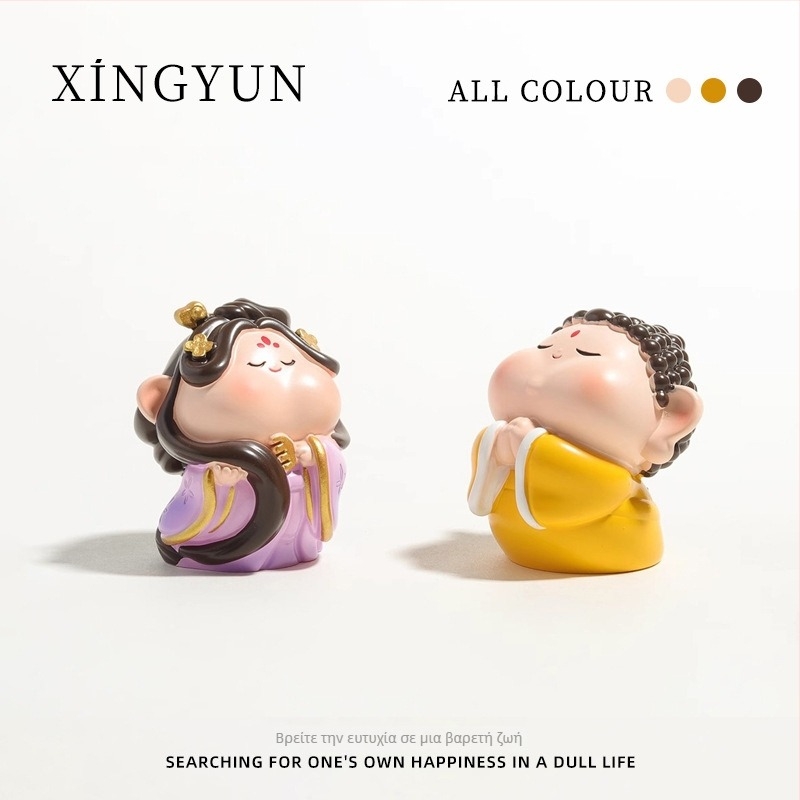 Διακοσμητικό γραφείου Αμίταμπα Βούδας και Θεός του Πλούτου, ρητίνη, γλυκό στυλ, δώρο για συμμαθητή — γενέθλια ή Χριστούγεννα