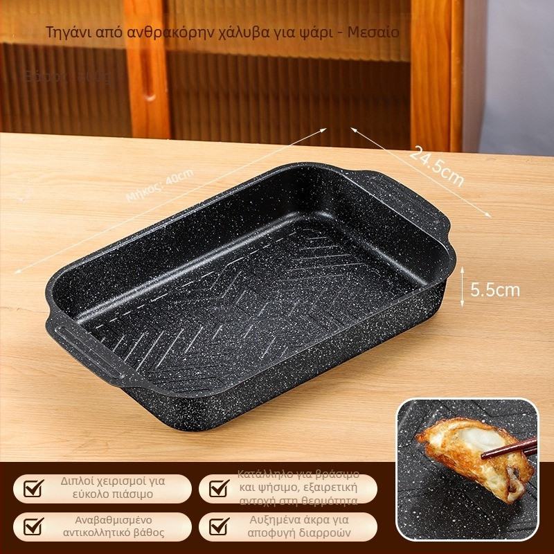 Τηγάνι γκριλ για ψάρι, τετράγωνο, χάλυβας με άνθρακα, παχύς σχεδιασμός, αντικολλητική επίστρωση, συμβατό με επαγωγή
