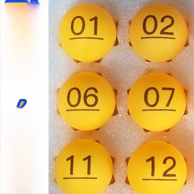 Μπάλα επιτραπέζιου τένις με αριθμούς και επιγραφές — Υλικό PP; Κατηγορία: Επιτραπέζιο τένις; Εφαρμογές: Άλλο