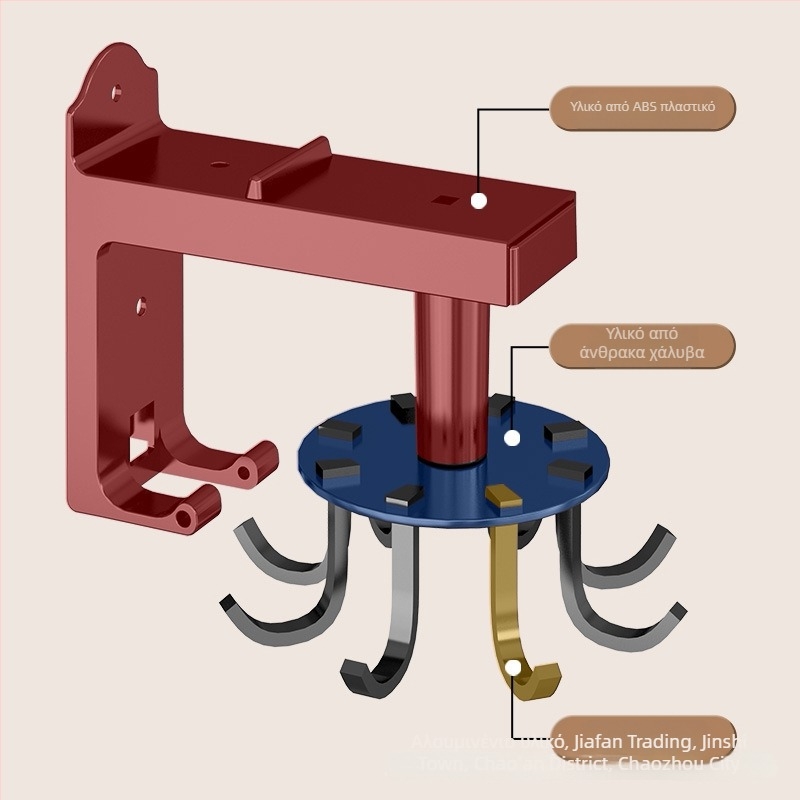 Κουζίνας τοίχος περιστρεφόμενος ράγα με γάντζους για σπάτουλες και κουτάλες, πολυλειτουργικό χωρίς διάτρηση, 3+ σειρές γάντζων, 5–10 kg, υλικά ABS πλαστικό/άνθρακα χάλυβας/αλουμίνιο
