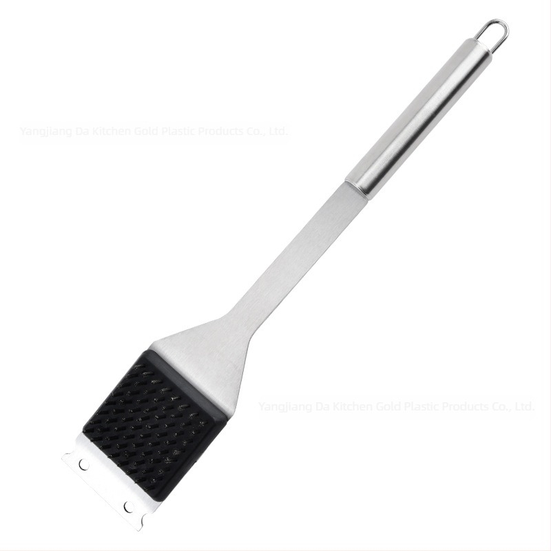 Σετ μπάρμπεκιου από ανοξείδωτο ατσάλι με ξύλινο χειριστήριο — μαχαίρι, λαβίδα, βούρτσα, πιρούνι, σπάτουλα · Σύγχρονο μινιμαλιστικό στυλ