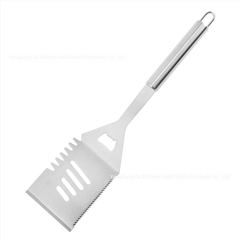 Σετ μπάρμπεκιου από ανοξείδωτο ατσάλι με ξύλινο χειριστήριο — μαχαίρι, λαβίδα, βούρτσα, πιρούνι, σπάτουλα · Σύγχρονο μινιμαλιστικό στυλ