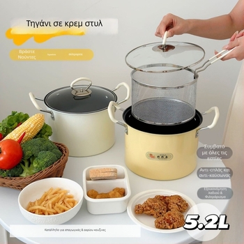 Πολυλειτουργική κατσαρόλα για τηγάνισμα και βράσιμο, από επεξεργασμένο σίδηρο, γυάλινο καπάκι, αντικολλητική επίστρωση, μοντέλο NYZGD