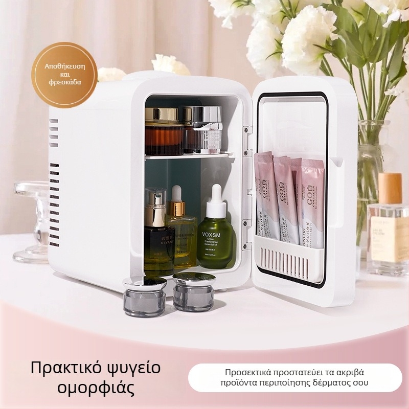 Μίνι ψυγειάκι αυτοκινήτου με LED καθρέφτη, 12V, 42W, χωρητικότητα 4L, διπλής χρήσης για αυτοκίνητο και σπίτι