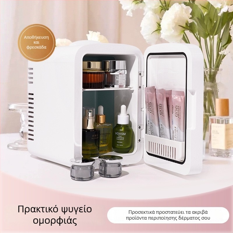 Μίνι ψυγειάκι αυτοκινήτου με LED καθρέφτη, 12V, 42W, χωρητικότητα 4L, διπλής χρήσης για αυτοκίνητο και σπίτι