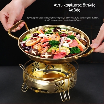 Τηγάνι από ανοξείδωτο χάλυβα με διπλό χερούλι, 304 ανοξείδωτος χάλυβας, συμβατό με επαγωγή, αντικολλητική επίστρωση