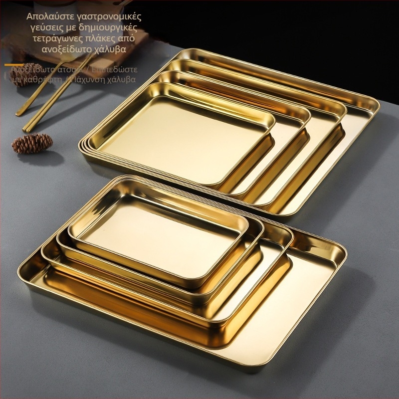 Πιάτο από ανοξείδωτο χάλυβα σε κορεατικό στυλ, τετράγωνο, κατάλληλο για φούρνο μικροκυμάτων, μοντέρνο μινιμαλιστικό σχέδιο, υψηλής ποιότητας