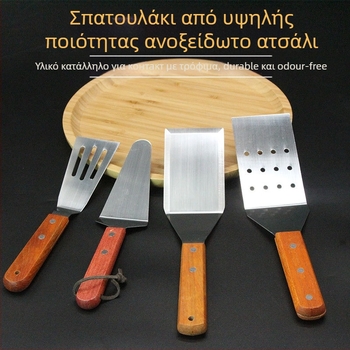 Σετ σπατουλών teppanyaki με ξύλινες λαβές, σπατούλες από ανοξείδωτο ατσάλι – υψηλή αντοχή σε θερμοκρασία, αντι-ανάφλεξη, εργαλεία για σχάρα