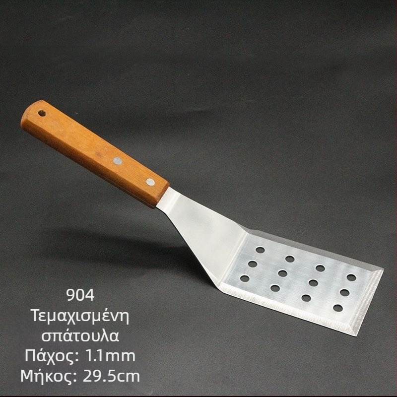 Σετ σπατουλών teppanyaki με ξύλινες λαβές, σπατούλες από ανοξείδωτο ατσάλι – υψηλή αντοχή σε θερμοκρασία, αντι-ανάφλεξη, εργαλεία για σχάρα