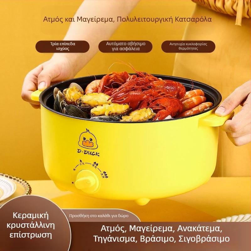 Ηλεκτρική συσκευή μαγειρέματος με διπλό χερούλι και έλεγχο με περιστροφικό διακόπτη, ενσωματωμένος σχεδιασμός, για 4–5 μερίδες