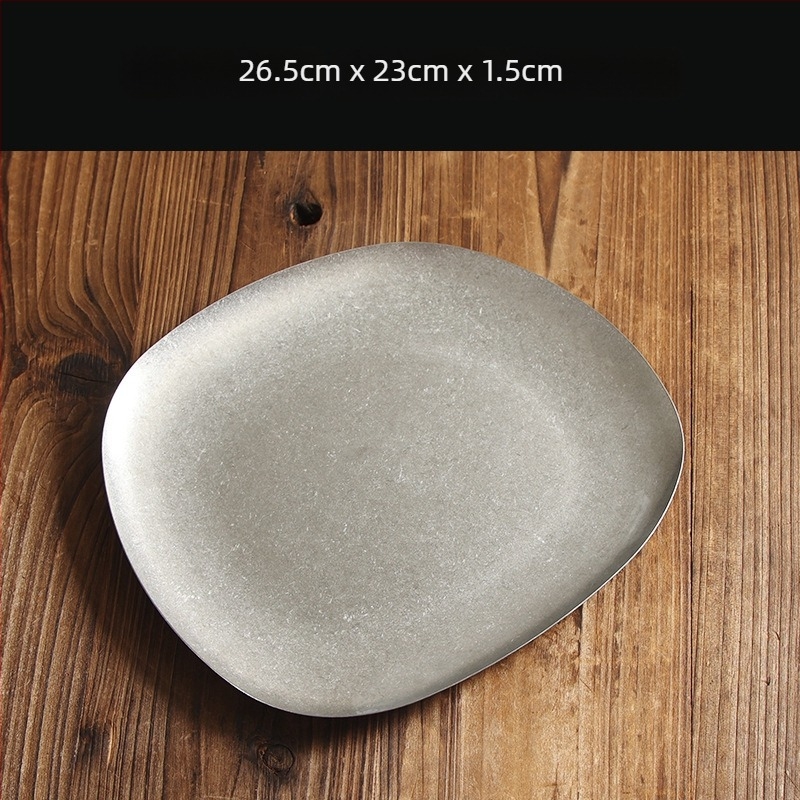 Ρηχός δίσκος από ανοξείδωτο χάλυβα 304, ρετρό στυλ, ματ επιφάνεια, κατάλληλος για φούρνο μικροκυμάτων, για σνακ και γλυκίσματα.