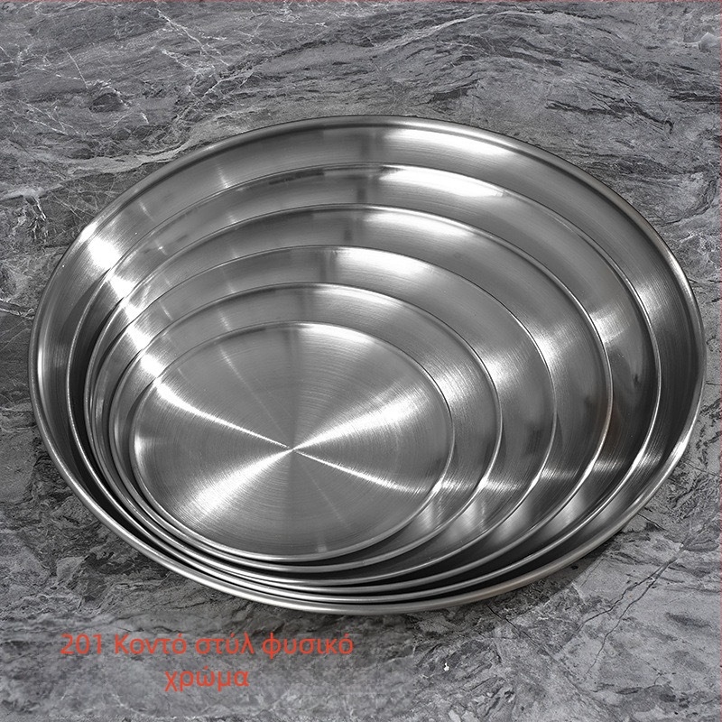 Πλατύ σκεύος από ανοξείδωτο ατσάλι, 201, στρογγυλό, γυαλιστερή επιφάνεια, για εστιατόρια και catering, δυνατότητα εκτύπωσης λογοτύπου