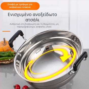 Γουόκ από ανοξείδωτο χάλυβα για ατμό και τηγάνισμα – διπλής χρήσης σκεύος με ένα πάτο, βάθος 15 εκ., καπάκι από ανοξείδωτο χάλυβα, συμβατό με όλες τις εστίες